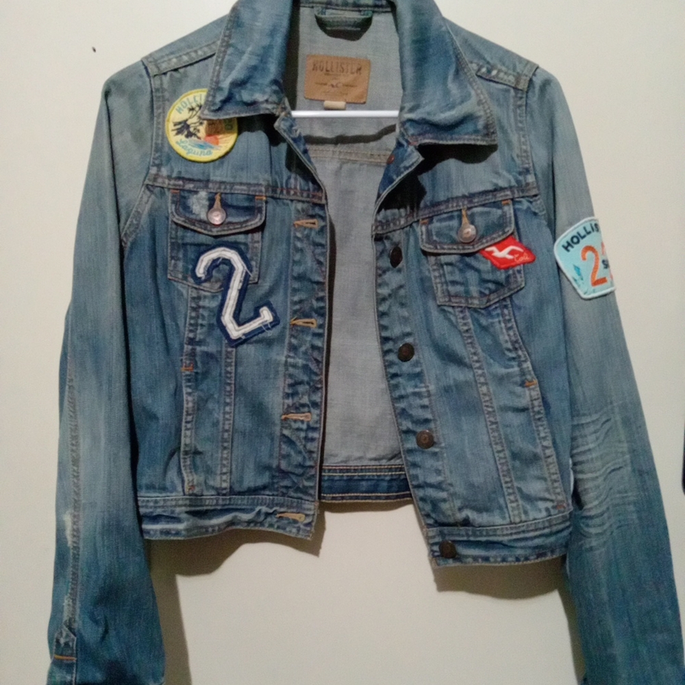 Hollister Blue Denim Jacket with Patches  Woman Size medium